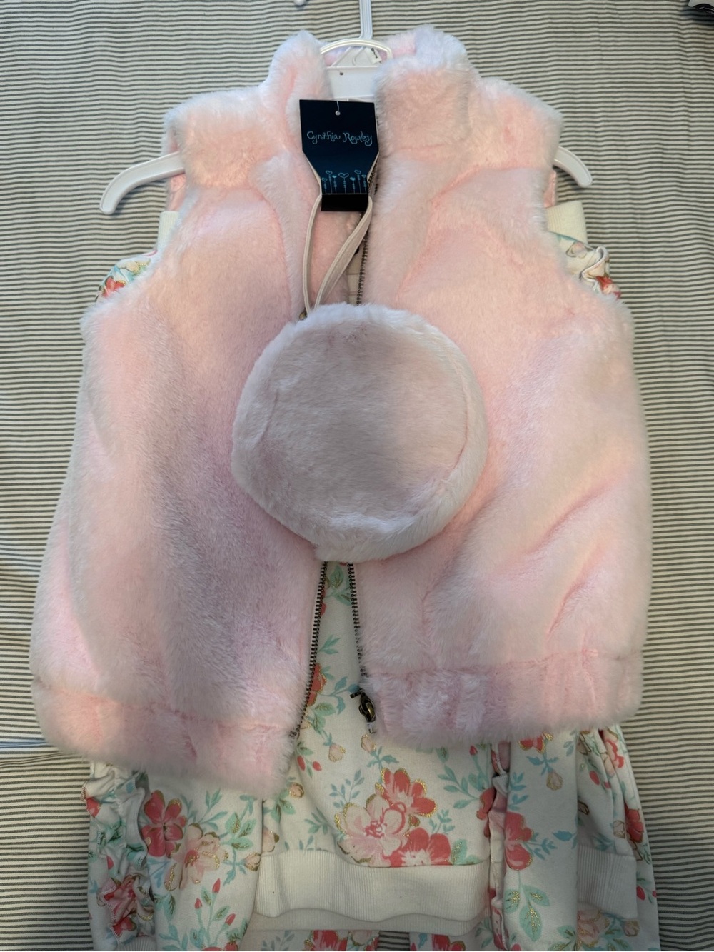 Cynthia Rowley Light Pink Faux Fur Vest with Pom Pom